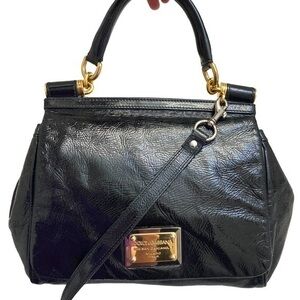 Dolce & gabbana black patent leather satchel bag